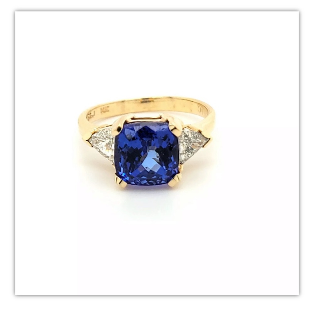 14K Yellow Gold Cushion 4.67 Genuine Natural Tanzanite & Diamond Ring #7.5 NWT